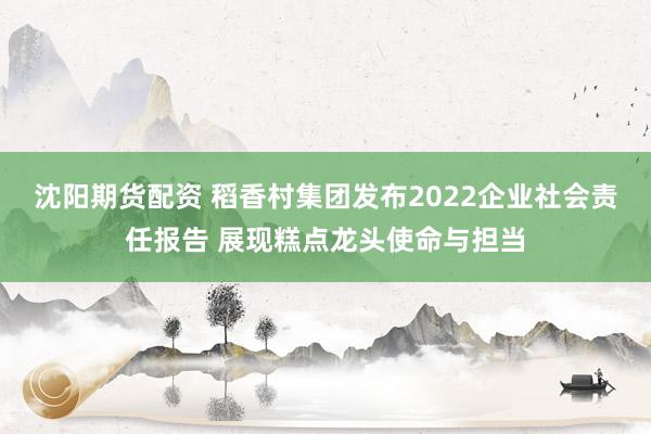 沈阳期货配资 稻香村集团发布2022企业社会责任报告 展现糕点龙头使命与担当
