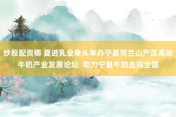 炒股配资哪 夏进乳业牵头举办宁夏贺兰山产区高端牛奶产业发展论坛  助力宁夏牛奶走向全国